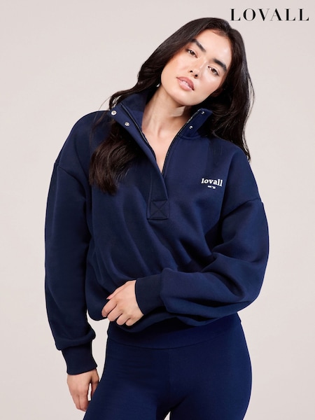 LOVALL Blue Heavyweight 1/4 Zip Sweatshirt (G64574) | £60