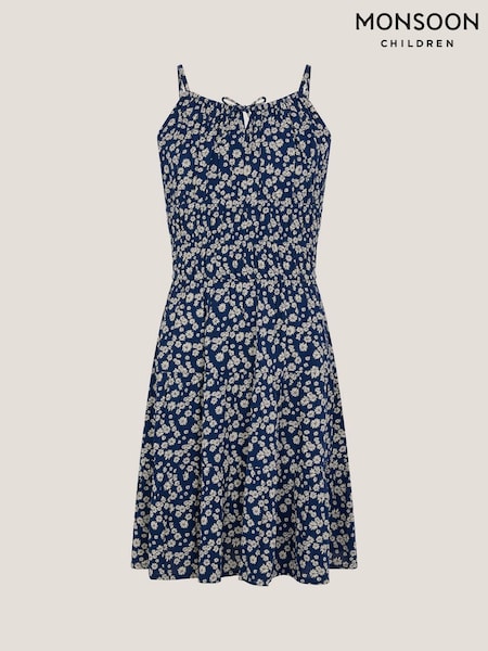 Monsoon Blue Strappy Floral Print Sun Dress (G64730) | £32 - £34