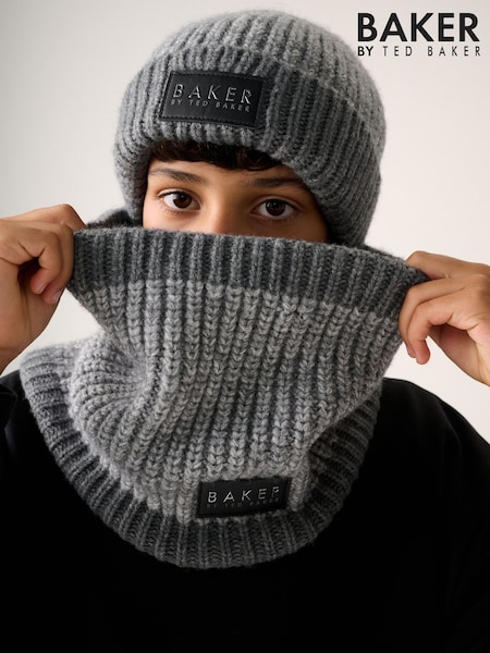 Grey - Baker By Ted Baker Marl Beanie And Snood Set