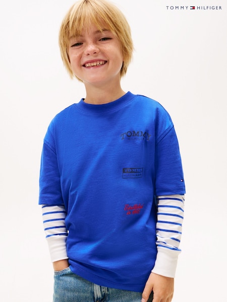 Tommy Hilfiger Blue Back Multi Logo Print Jersey T-Shirt (G64801) | £25 - £29