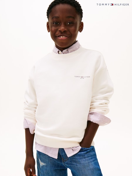 Tommy Hilfiger White Brushed Fleece Logo Sweatshirt (G64812) | £45 - £50