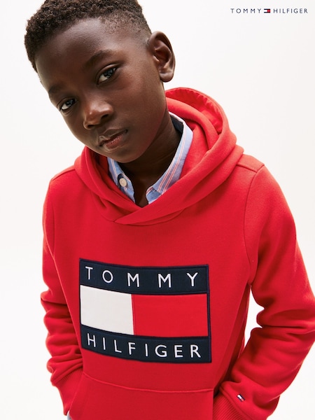 Tommy Hilfiger Red Heritage Flag Badge Terry Hoodie (G64816) | £65 - £75