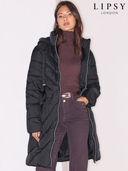 Black - Lipsy Hooded Long Puffer Coat