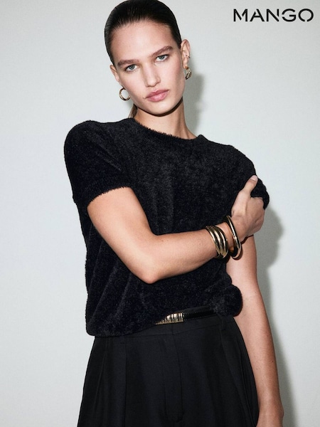 Mango Black Fluffy Short Sleeve Knitted Jumper (G65005) | £36