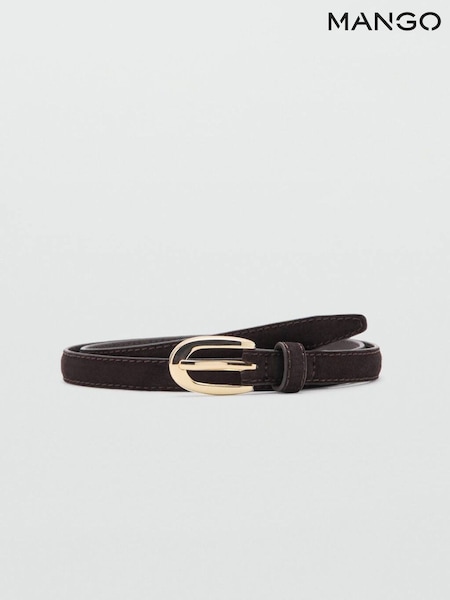 Mango Brown Leather Skinny Belt (G65037) | £23