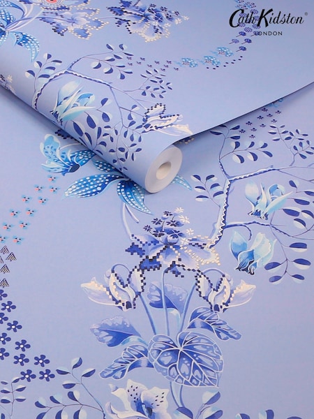 Cath Kidston Dusky Blue Road Floral 10M Wallpaper (G65148) | £42