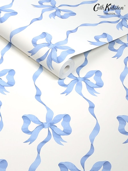Cath Kidston Blue and White Ribbon Bow 10M Wallpaper (G65151) | £42
