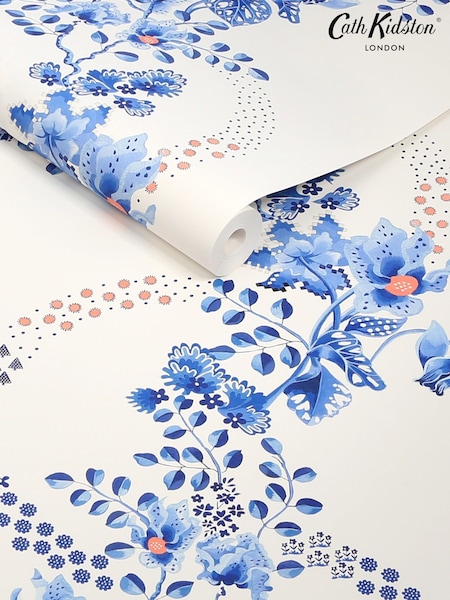 Cath Kidston Blue and White Road Floral 10M Wallpaper (G65152) | £42