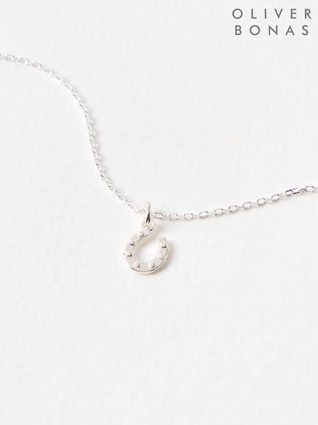 Oliver Bonas Silver Tone Dixon Hammered Horseshoe Charm Pendant Necklace (G65219) | £39.50