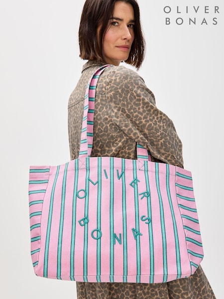 Oliver Bonas Pink Sparkle Ribbed Crew Neck Knitted Cardigan (G65222) | £26