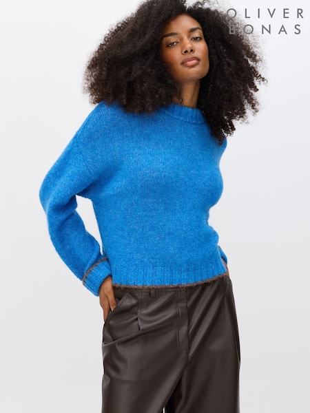 Oliver Bonas Blue Trim Crew Neck Knitted Jumper (G65224) | £65