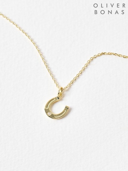 Oliver Bonas Gold Tone Bonnie Horseshoe & Cubic Zirconia Star Inlay Pendant Necklace (G65225) | £45