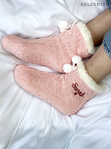 Solesmith Pink Embroidered Heart Super Soft Slipper Socks (G65255) | £30
