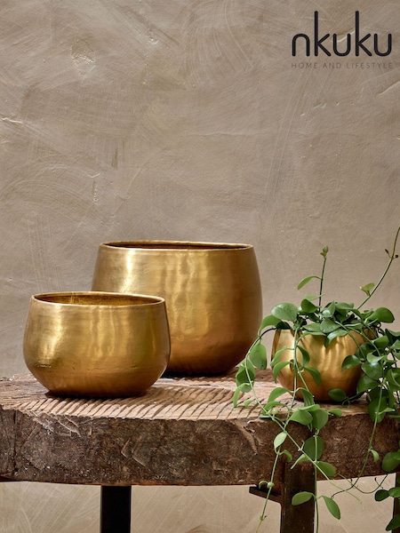 Nkuku Antique Brass Atsu Brass Planter (G65332) | £80