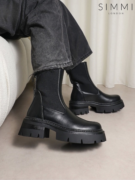 Simmi London Black Perez Sock Chunky Ankle Boots (G65359) | £50