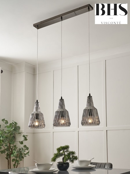 Visconte by BHS Smoke Grey Mikael 3 Light Diner Bar Glass (G65380) | £242
