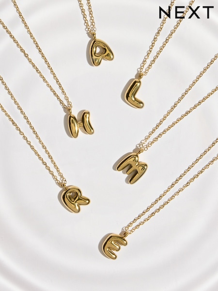 Gold Tone - Stainless Steel Waterproof Chunky Initial Necklace