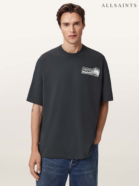 AllSaints Black Burnout Short Sleeve Crew Neck T-Shirt (G65623) | £59
