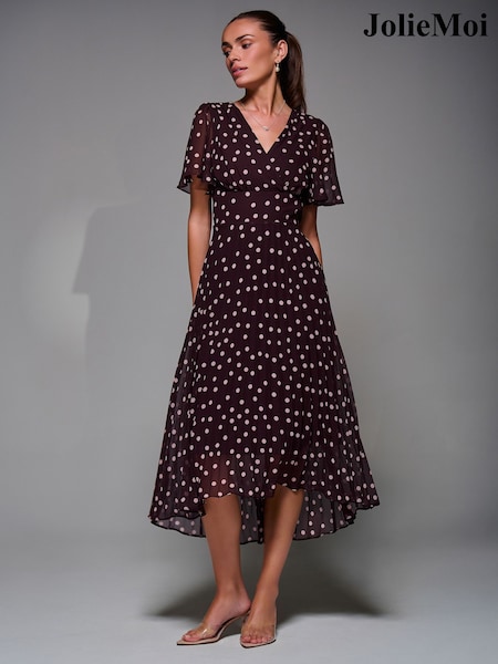 Jolie Moi Brown Chiffon Floaty Sleeved Midaxi Dress (G65654) | £79