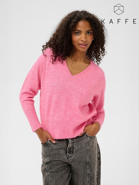Kaffe Pink V-Neck Jumper (G65689) | £40