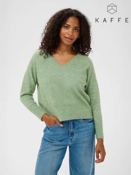 Kaffe Green Cosy V-Neck Jumper (G65693) | £40