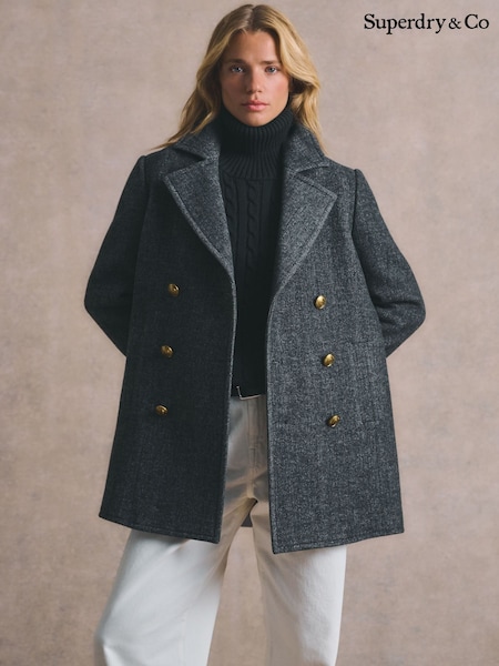 Superdry Grey Double Breasted Peacoat (G65705) | £140