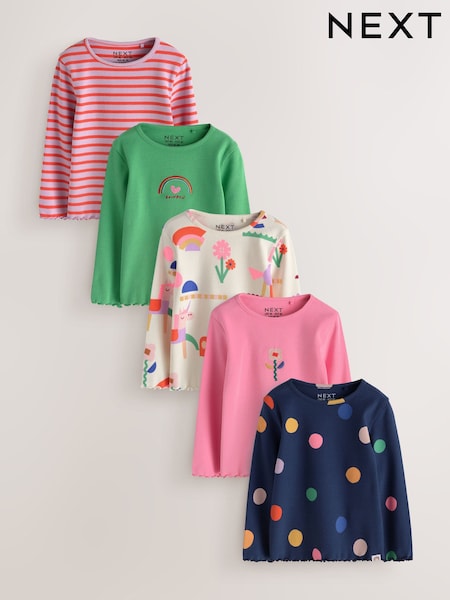 Ecru Rainbow Horse - Long Sleeve Ribbed Tops 5 Pack (3mths-7yrs)