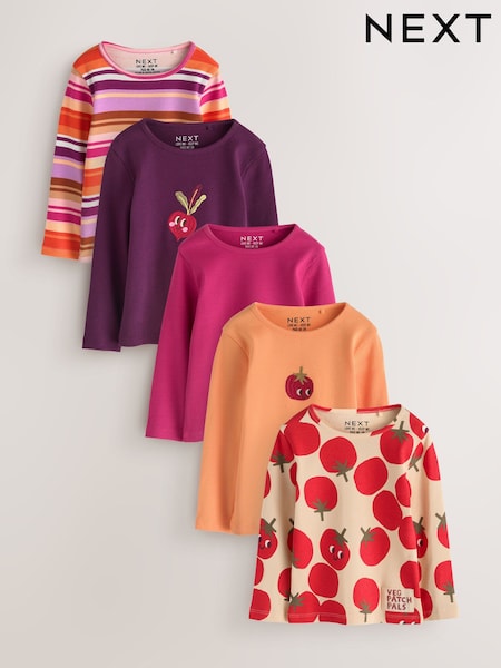 Burgundy - Long Sleeve Ribbed Tops 5 Pack (3mths-7yrs)