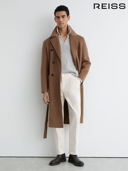 Reiss White Prunotto Atelier Brushed Pleated Trousers Classic-Fit (G65874) | £198