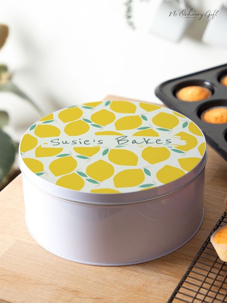 Lemons Pattern Personalised Cake Tin by No Ordinary Gift (G65986) | £35