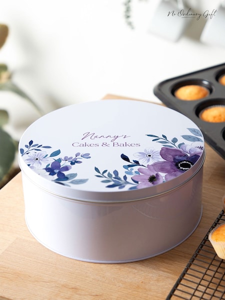 Purple Floral Border Personalised Cake Tin by No Ordinary Gift (G66001) | £35