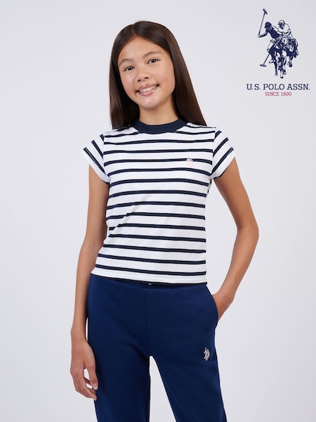 U.S. Polo Assn. Blue Stripe Cap Sleeve T-Shirt (G66016) | £20 - £24