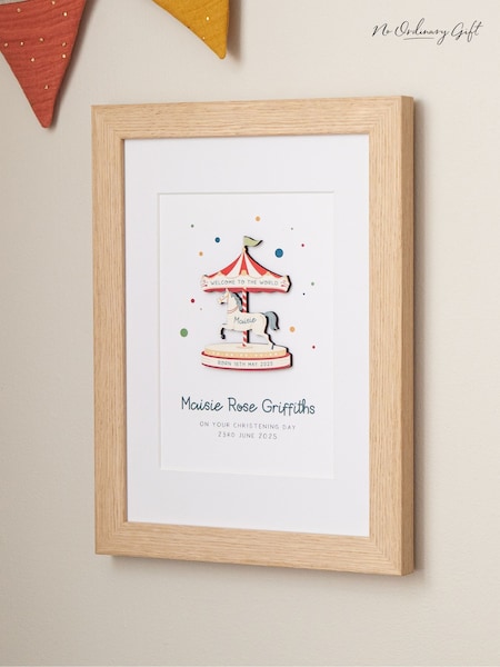 Funfair Carousel New Baby Details Print Oak by No Ordinary Gift (G66038) | £40