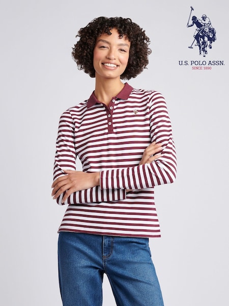U.S. Polo Assn. Pink Long Sleeve Stripe Contrast Collar Polo Shirt (G66052) | £50
