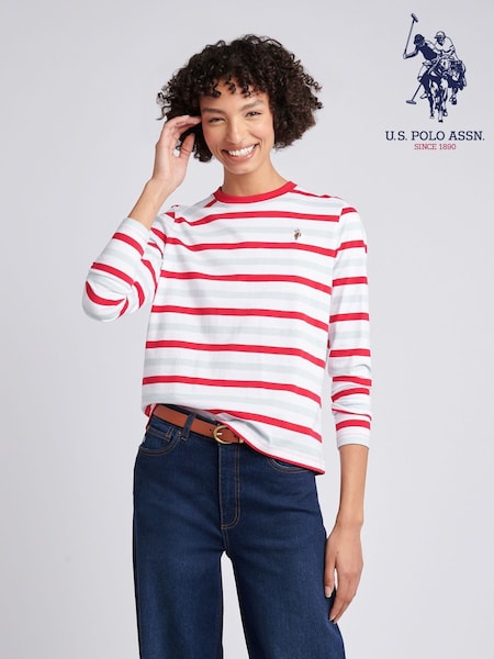 U.S. Polo Assn. Red Two Colour Stripe Long Sleeve T-Shirt (G66059) | £40