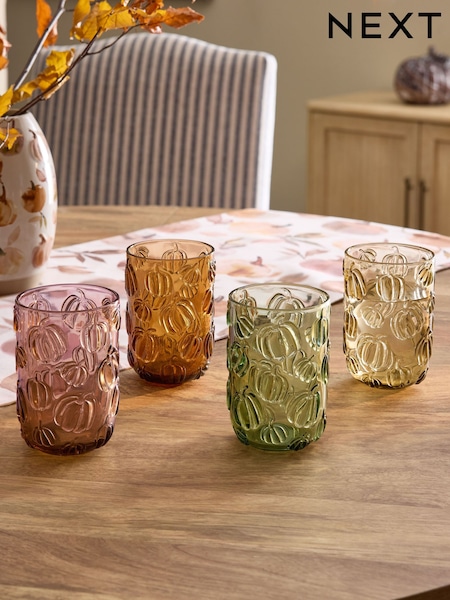 Set Of 4 Autumn Pumpkin Pressed Tumbler Glasses