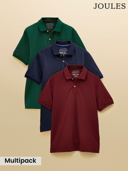Navy/Burgundy/Green - Regular Joules Woody Polo Shirts 3 Pack
