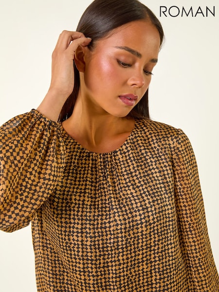 Roman Black Petite Spot Bubble Hem Tunic Blouse (G66255) | £45