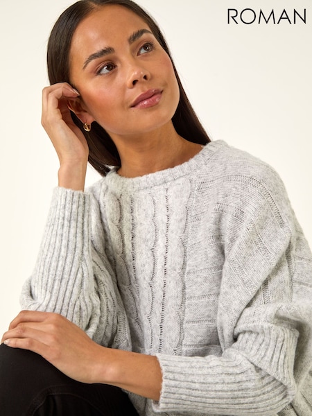 Roman Grey Petite Contrast Cable Knit Jumper (G66278) | £42