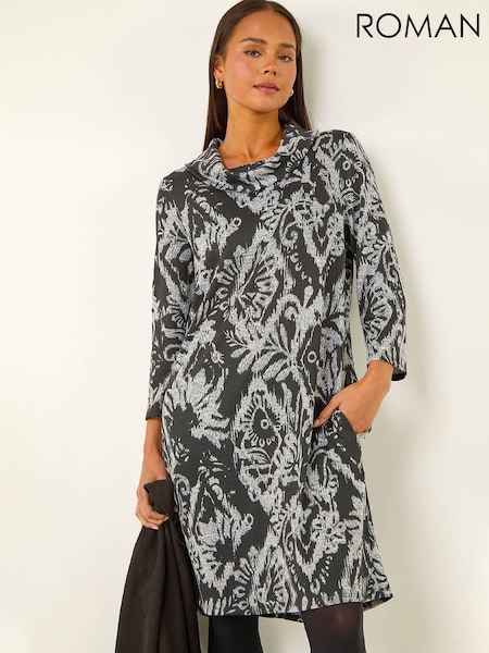 Roman Black Petite Brushed Roll Neck Knit Dress (G66279) | £50