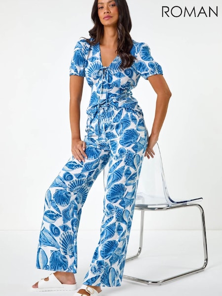 Roman Blue Shell Print Wide Leg Trousers (G66366) | £40
