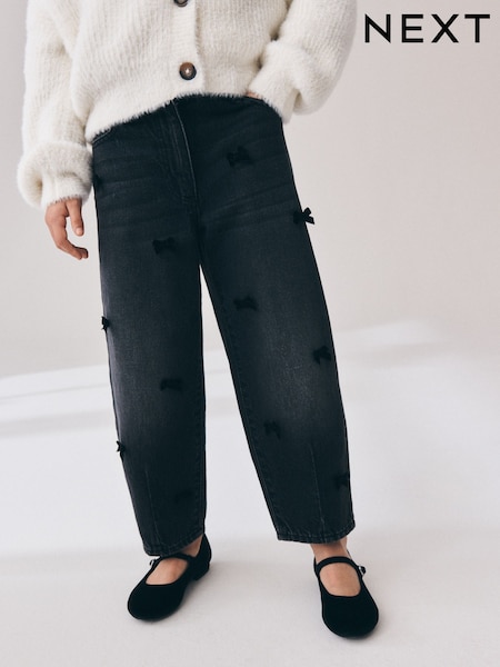 Charcoal Velvet Bow - Barrel Jeans (3-16yrs)
