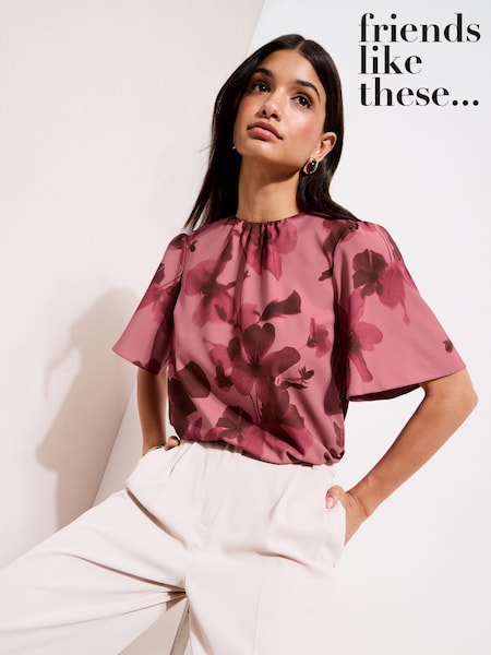 Friends Like These Pink Floral Short Sleeve Tie Back Blouse (G66478) | £32