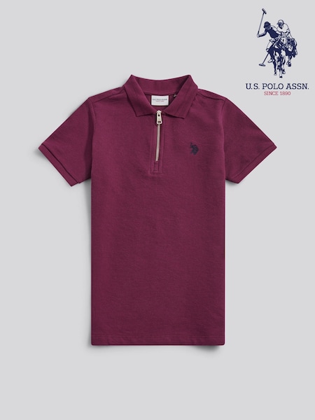 U.S. Polo Assn Purple Flat Pile Texture Zip Polo Shirt (G66522) | £38 - £46