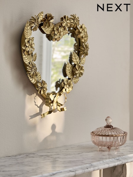 Metal Floral Heart Mirror Wall Art