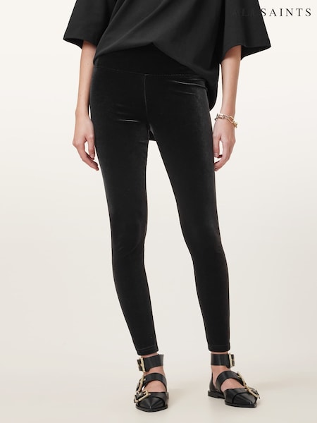 AllSaints Black Cora Velvet Leggings (G66553) | £39