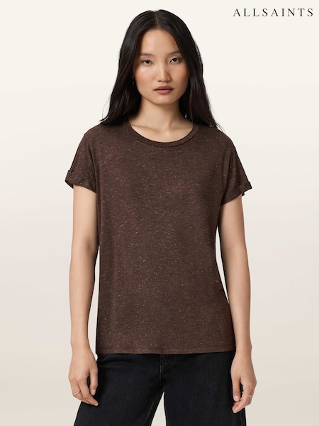 AllSaints Dark Brown Anna Shimmer T-Shirt (G66557) | £49
