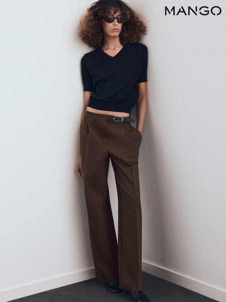 Mango Brown Belt Detail Straight Trousers (G66591) | £60