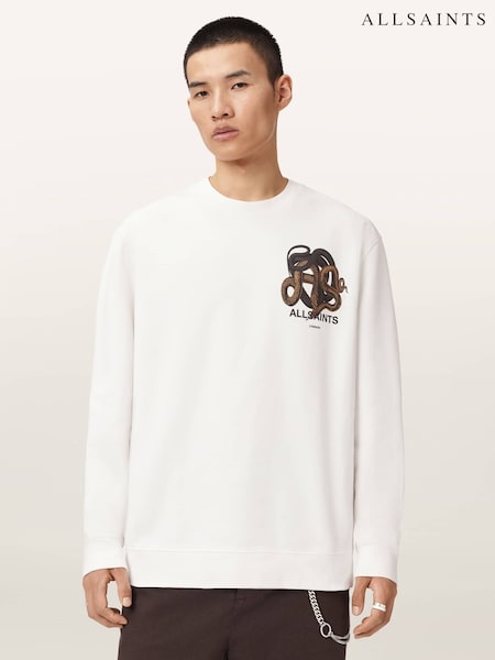AllSaints White Reticulate Crew Neck Jumper (G66602) | £109