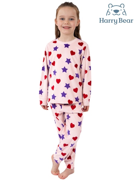 Harry Bear Pink Stars And Hearts Long Sleeve Fleece Pyjamas (G66678) | £17